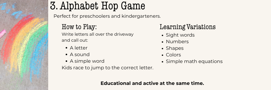 Sidewalk chalk game alphabet hop game