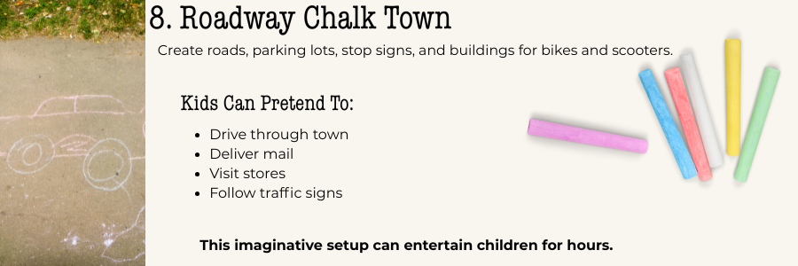 Sidewalk chalk games, roadway chalk town